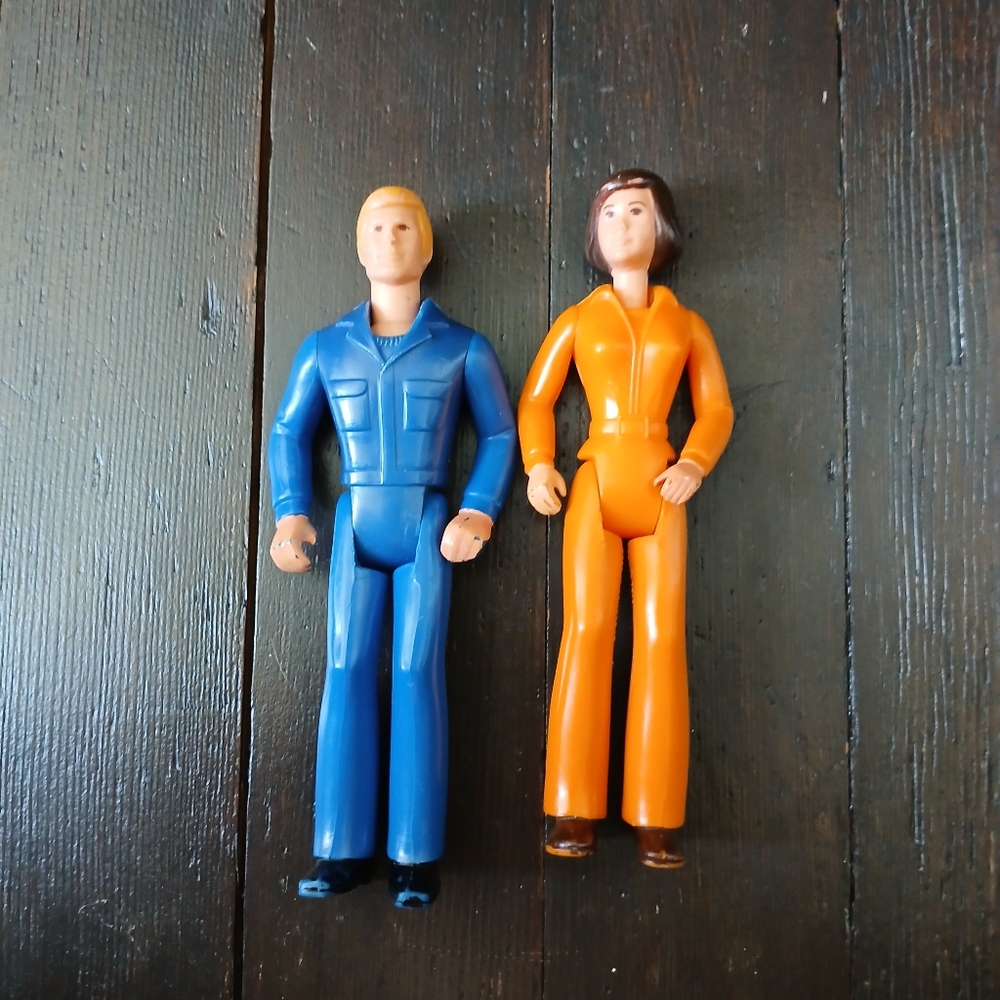 Vintage 70's Tonka People Female Mechanic In Orange & Male Mechanic In Blue